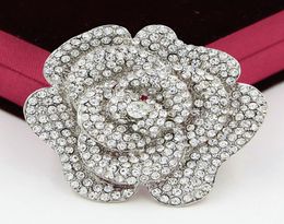 24 Inch Large Vintage Silver Tone Diamante Crystals Rose Brooch Luxury Design Wedding Broaches Selling Elegant Wedding Pin9269430