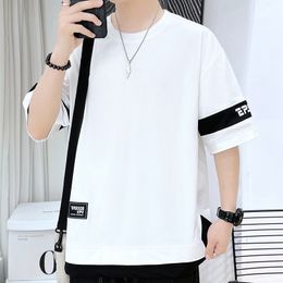 Men's Short Sleeve T-Shirt 2024 New Style Fake Two-Piece INS Half Sleeve Trendy Brand Summer Loose Fit Shirt for Men