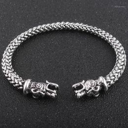 Gothic Viking Norse Dragon Bracelet Handmade Opening Vikings of Midgard Bangles two-headed Wolf Bracelet for men accessories12622