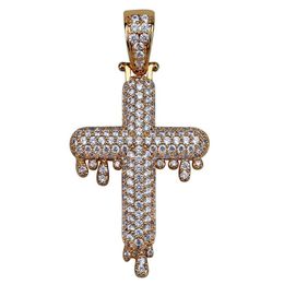 Iced Out Drop Cross Pendant Necklace Micro Pave Zircon Brass Gold Silver Color Plated Hip Hop Mens Jewelry295t