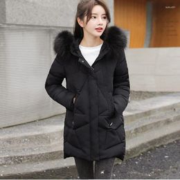 Women's Trench Coats Gidyq Women Thick Warm Fur Parkas Winter Korean Elegant Hooded Puffty Jacket Casual Female All Match Midi Loose Down