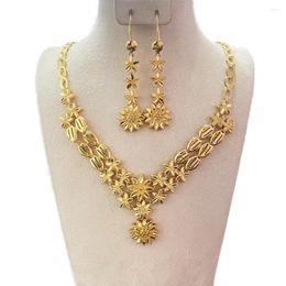 Necklace Earrings Set 18K Gold Plated Nigerian Party Bridal Wedding Ethiopian Luxury Dubai Jewellery Wholesale 2024 Gifts