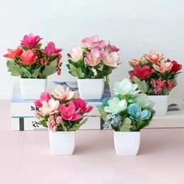 Decorative Flowers European Style Tea Rose Artificial Flower Pot Bonsai Garden Table Room Decor