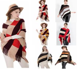 Plaid Poncho Scarf Tassel Wraps Women Vintage Knit Tartan Winter Cape Grid Shawl Cardigan Blankets Cloak Coat Sweater Scarves GGA77031519