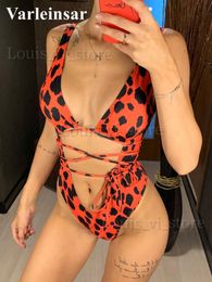 Women's Swimwear Printed Deep V Neck Wrap Around Tummy Cut Out One Piece Swimsuit Women Swimwear Female Bather Bathing Suit Swim Monokini V1037G T240227