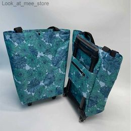 Shopping Carts Oxford cloth folding shopping cart luggage trolley wheels household tools trailer lever bags Q240227