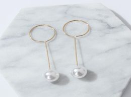 E197 Korean style pearl earrings celebrity wind long pearl circle Tassel Earrings simple lady1016388