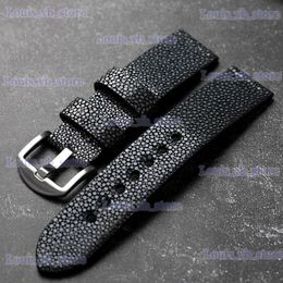 Watch Bands Handmade Pearl Fish Leather Strap 20 22 24MM Black Vintage Men Bracelet Wear-Resistant High-Grade Leather Bracelet T240227