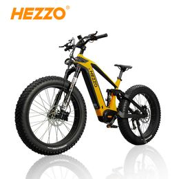 Free Shippinng HEZZO Carbon Fibre Fat Ebike 1000W 52V Bafang M620 Mid Drive Electric Bike 21Ah LG 26x4.8" Off Road Emtb Electric Bicycle DNM Suspension Hybrid Emtb
