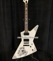 Rare Metallic James Hetfield Papa Het Tatto White Electric Guitar Lucky Charms Inlays Dirty Donny Custom Graphic China EMG Pickups 9V Battery Box Black Hardware