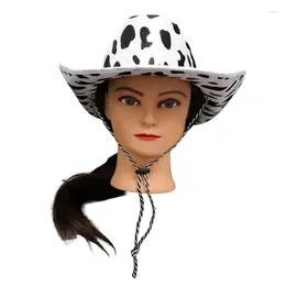Berets Milk Pattern Print Western Cowboy Hat Hipster Retro Big Brim Adjustable Top Outdoor Trend Halloween Xmas