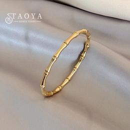 Bangle 2024 Design Stainless Steel Bamboo Skeleton Shape Gold Colour Plain Ring Cuff Bracelets For Women Fashion Jewellery Accessories