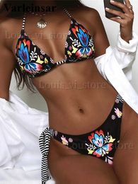 Women's Swimwear Flowers Printed Halter Bikini Women Swimwear Female Swimsuit Two-pieces Bikini set Brazilian Bather Bathing Suit Swim Lady V3394 T240227