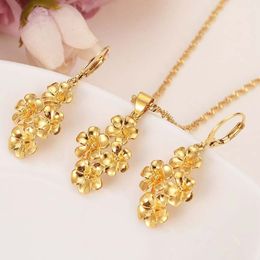 golden flowers assembled beautiful Fine 18k Gold Pendant Chain Earrings Flower set Jewellery Bride Wedding Bijoux giftd269Z