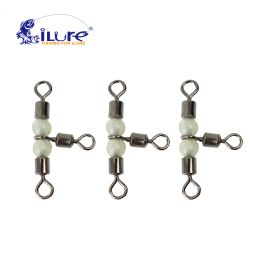 Fishhooks iLure 50pcs/lot Fishing Hook Connector Three Way Crossline Rolling Swivel Fishing Accessories