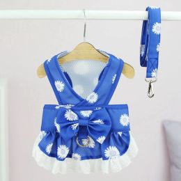 Dresses Summer Dog Dress Pet Harness with Breast Strap Traction Rope Cat Small Dogs Clothes Harness Vest Princess Skirt Chihuahua Dress