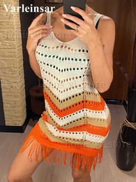 Women's Swimwear S - XL Fringe Tassel Crochet Knitted Splicing Tunic Beach Cover Up Cover-ups Beach Dress Beach Wear Beachwear Female Lady V3663 T240227