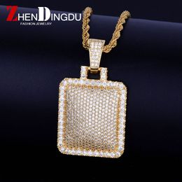 Bling Cage Dog Tag Necklace & Pendant Steel Rope Chain Gold Colour Iced Out Full Cubic Zircon Men's Hip Hop Jewellery For G203N