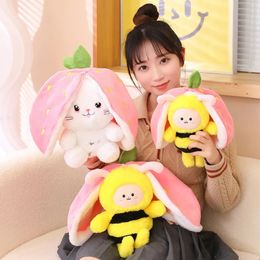 Kawaii Fruit Transfigured Bunny Plush Toy Cute Carrot Strawberry Turn Into Rabbit Cat Plush Toy Kids Birthday Christmas Gift