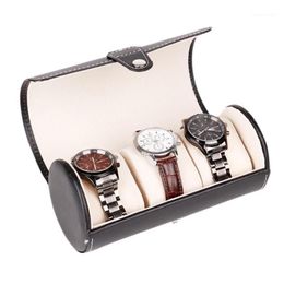 LinTimes New Black Color 3 Slot Watch Box Travel Case Wrist Roll Jewelry Storage Collector Organizer1262i