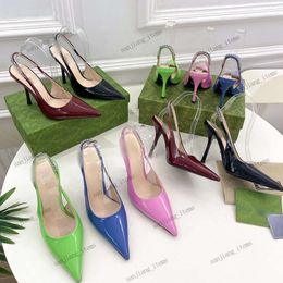 2024 Designer High Heels Sandal Slingback LOGO Pumps for woman Lady Wedding Bridal Dress Shoes Luxury stiletto Heel 10.5cm Pointed Toes Sexy Patent crocodile Slides