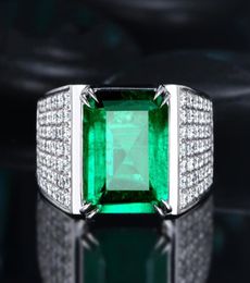 New Arrival Luxury Jewellery Big Emerald Gemstones 925 Sterling Silver Male Jewellery Pave Cubic Zircon CZ Diamond Wedding Band Ring f7757558