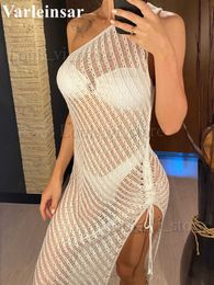 Women's Swimwear Sexy One Shoulder Hollow Out Crochet Knitted Tunic Beach Cover Up Cover-ups Beach Dress Beach Wear Beachwear Female Women V4584 T240227