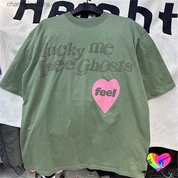 Men's T-Shirts 2024 Heart Lucky Me I See Ghosts Tee Men Women Green Kids See Ghosts T-shirt Tops Hip Hop Ye Short Sleeve T240227