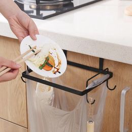 Kitchen Storage Garbage Bag Holder Iron Hanger Metal Trash Rack Cupboard Door Back Hanging Accessories Tools