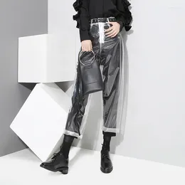 Women's Pants Pantalon Femme 2024 Spring Auutmn Fashion Korean Style PU Transparent Color Harem Woman Ankle-length Cyber Y2k