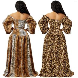 Casual Dresses Leopard Tigue Striped High Side Split Off Shoulder Sweetheart Neck Long Dress Sexy Party Club Maxi Women