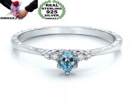 OMHXZJ Whole European Fashion Woman Girl Party Wedding Gift Sea Blue Water Drop Topaz 925 Sterling Silver Ring RR1945097916