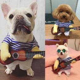 Sets Halloween Cat Dog Costume Cute Guitar Cosplay Dress Up Costume Holiday Party Pet Guitarist Show Costume Pet Coat Dog Clothes