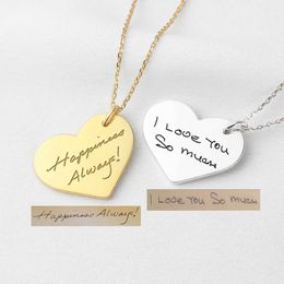 Pendant Necklaces Engraved Name Handwriting Necklace Heart Pendant Signature with Chain Personalised Gift Custom Heart Charm Mother Gift 240227