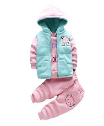 Baby Boys Girls Christmas Cartoon Winter Hooded Plush Warm Vest CoatSweatshirtPants 3Pcs Infant Children Sports Suit 2108045682201