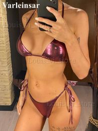 Women's Swimwear Sexy Halter PU Faux Leather Strappy Bikini Female Swimsuit Women Swimwear Two-pieces Bikini set Bather Bathing Suit Swim V5037 T240227