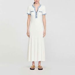 Sandro designer Dress French Dress Elegant And Fashionable Early Spring New Womens Vestidos Hem Long Dress Robe Sandro Simple Waist Knitted Long Dress