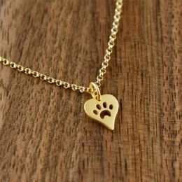10pc Dog Paw Print Love Heart Pendant Necklace Women Spring Fashion Style Animal Pet Puppy Palm Paw Mark Print Necklace Party Gift3038