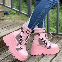Boots 2024 Platform Chunky High Heel Ankle Boot Ladies Cool Wedge Woman Black Female Shoes Women Punk Gothic Motorcycle