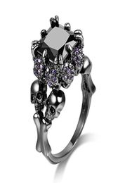 Wedding Rings Punk Jewelry Skull Ring Black Zircon Rhodium Plated Demon Princess Rhinestone Women039s Mens Party Gift Vintage3055871