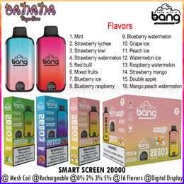 Authentic Bang Smart Screen 20000 Puffs Dual Mesh Coil Disposable Vapes Box Kit Puff 20K E Cigarettes Rechargeable 650mAh Battery 0% 2% 3% 5% 16 Flavors Vaper