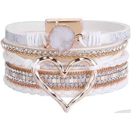 Bangle Allhola Mtilayer Wrap Leather Bracelets Women Bohemian Bracelet Heart Magnetic Clasp Cuff Bangle Drop Delivery Jewellery Bracele Dhvzt