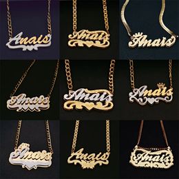 Custom Name Double Layered Necklaces 3D Nameplate Pendant Gold Color Plated Stainless Necklace Choker Hip Hop Jewelry Gifts 240226