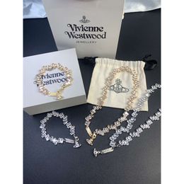 Desginer Viviane Weswoods jewelry Empress Dowager Saturn Irregular Square Zircon Spliced Cosmic Bracelet Necklace with No Traces
