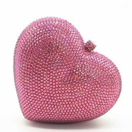 Evening Bags Red Full Diamond Women Clutch Rhinestone Wedding 2021 Crystal Heart Shaped Ladies Dinner Bag Pink Clutches1221R