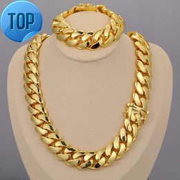 famous brandcadena cubana Wholesale Hip Hop Jewellery Luxury 14K 18K 24K Real Gold Plated Heavy Solid Miami Cuban Link Chain Necklace For Men