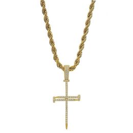 Gold Zircon Nail Cross Pendant Gold Silver Copper Material Iced Out Cross CZ Pendants Necklace Chain Fashion Hip Hop Jewelry260V