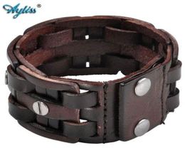 Ayliss 85quot 9quotinches BlackCoffee Color Leather Bracelets Rock Punk Wide Cuff Bracelet Screw bangle for Men Jewelry Acc1458305