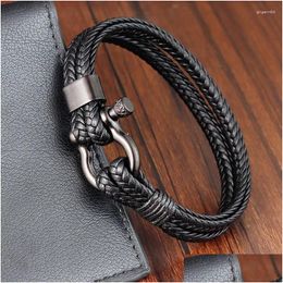 Charm Bracelets Classic Stainless Steel Clasp Stitching Leather Mens Bracelet Double-Layers Rope Jewellery Accessories Couple Gifts Dr Dh9As