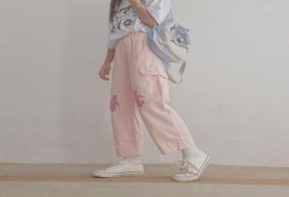 Men039s Pants Japanese Soft Girl Cute Cropped Student Wide Leg Loose Casual Wild Straight Women Pink Trousers1321256